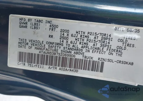 1995 Toyota Tacoma Xtracab z USA, uszkodzony, nr VIN 4TAUN53B7SZ069906